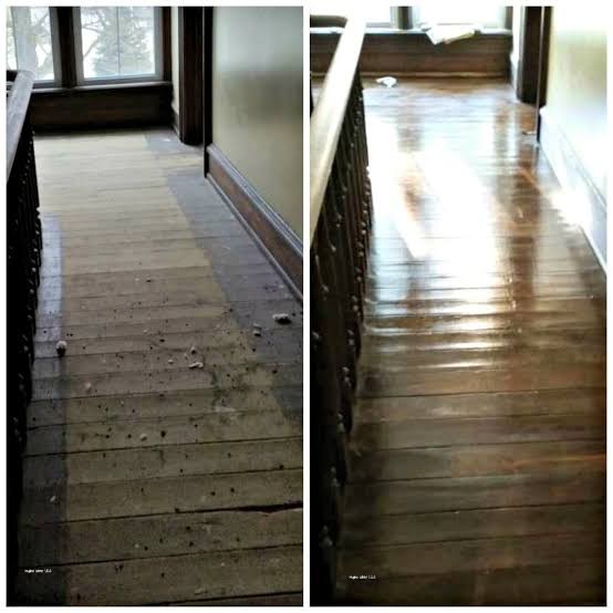Before and after: full sand and polish on a period hallway floor