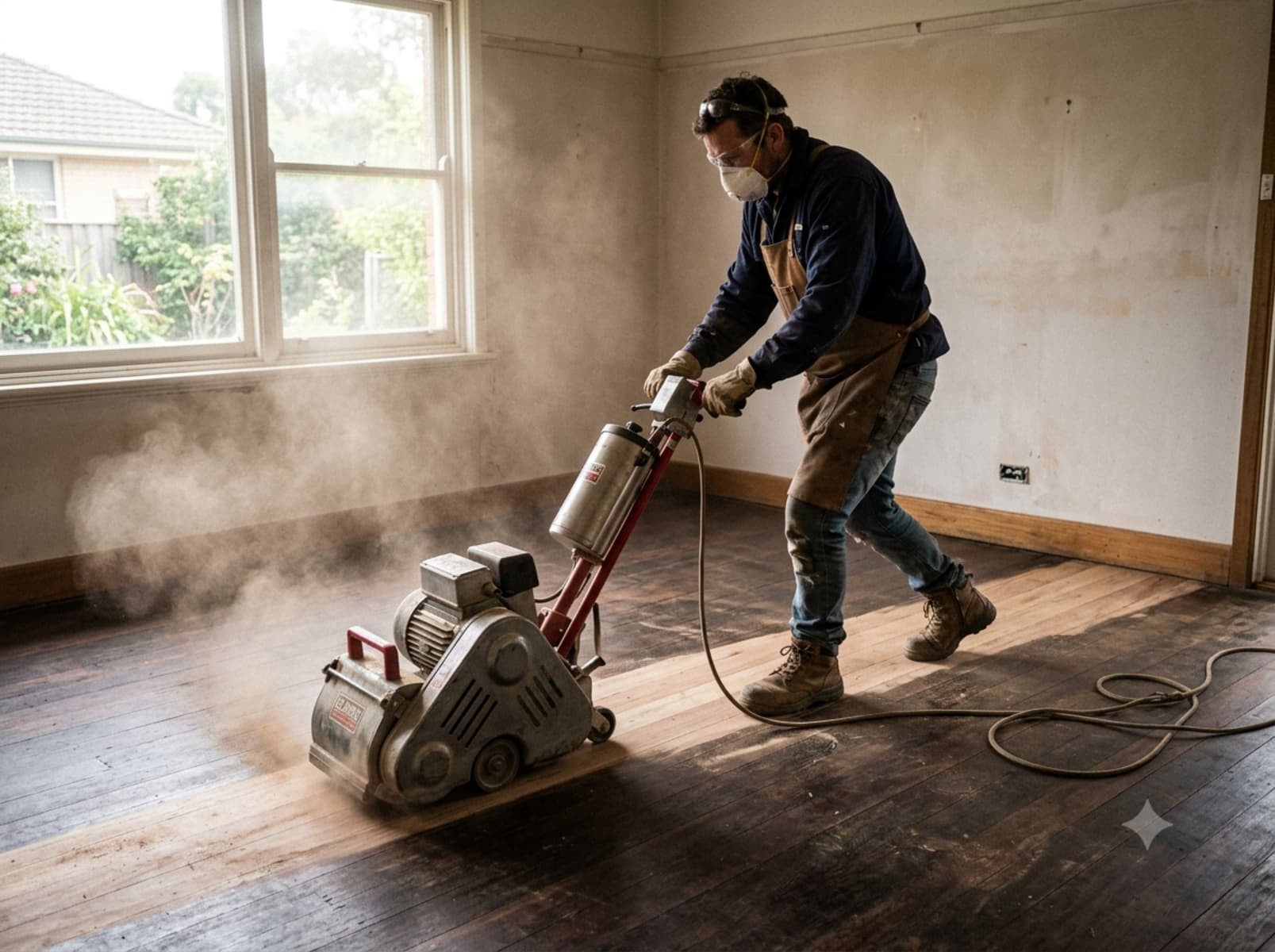 Floor Sanding & Polishing in progress on a timber floor