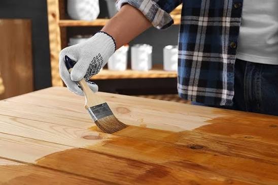 Timber Floor Staining in progress on a timber floor